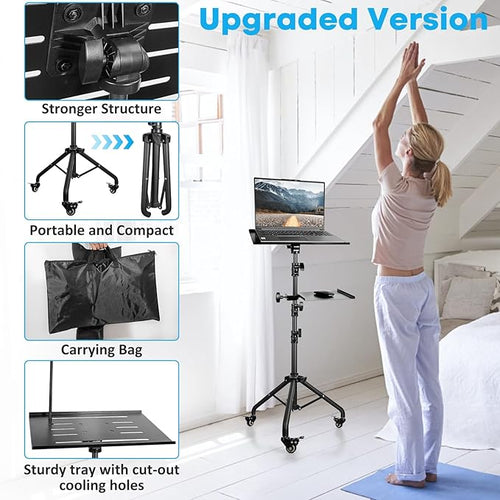 Adjustable Laptop Projector Stand with Wheels, Phone Holder and Mouse Tray