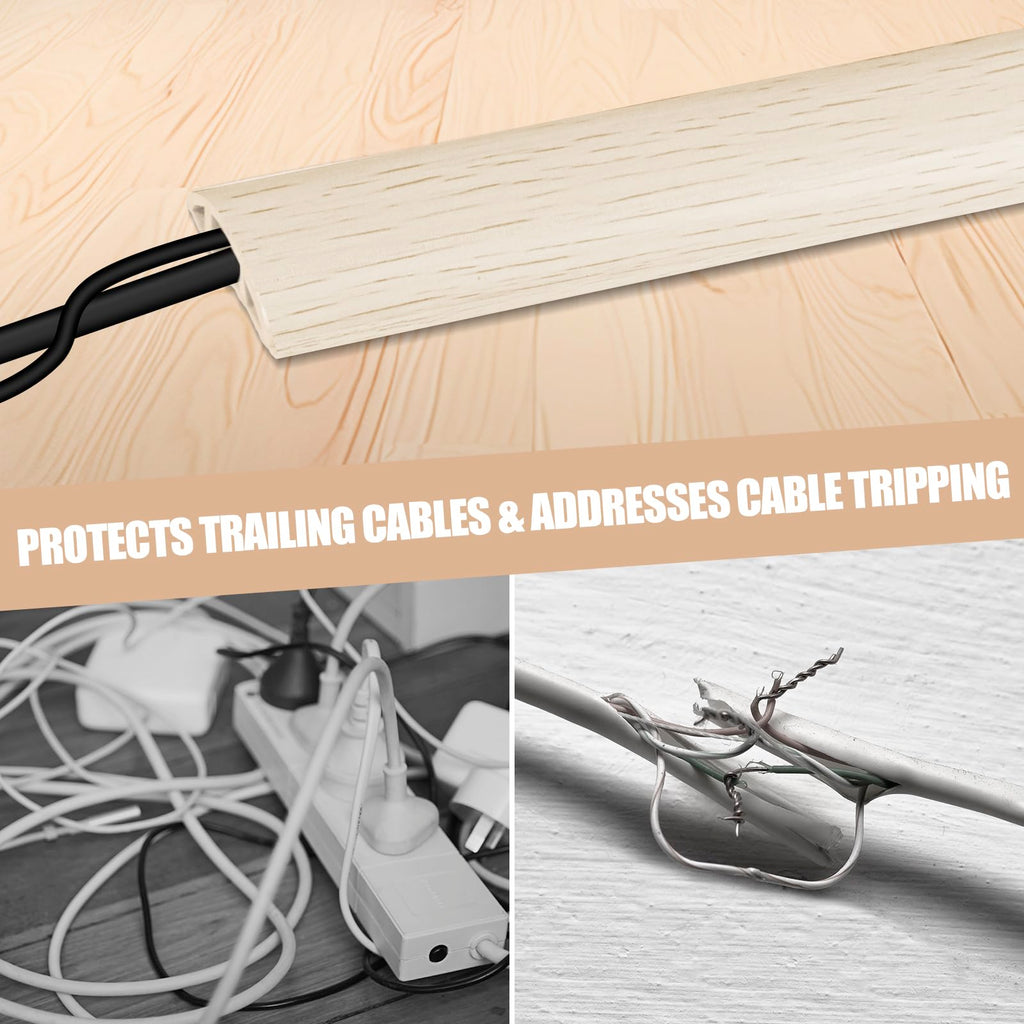 Floor Cord Cover Cavity 0.8"x0.37" Self Adhesive Cord Hider, 3.3FT Low Profile Cable Management, Extension Strip Protector for Wires, Prevent Cable Trips for Offices, Gyms, Exhibitions (Yellow Wood)