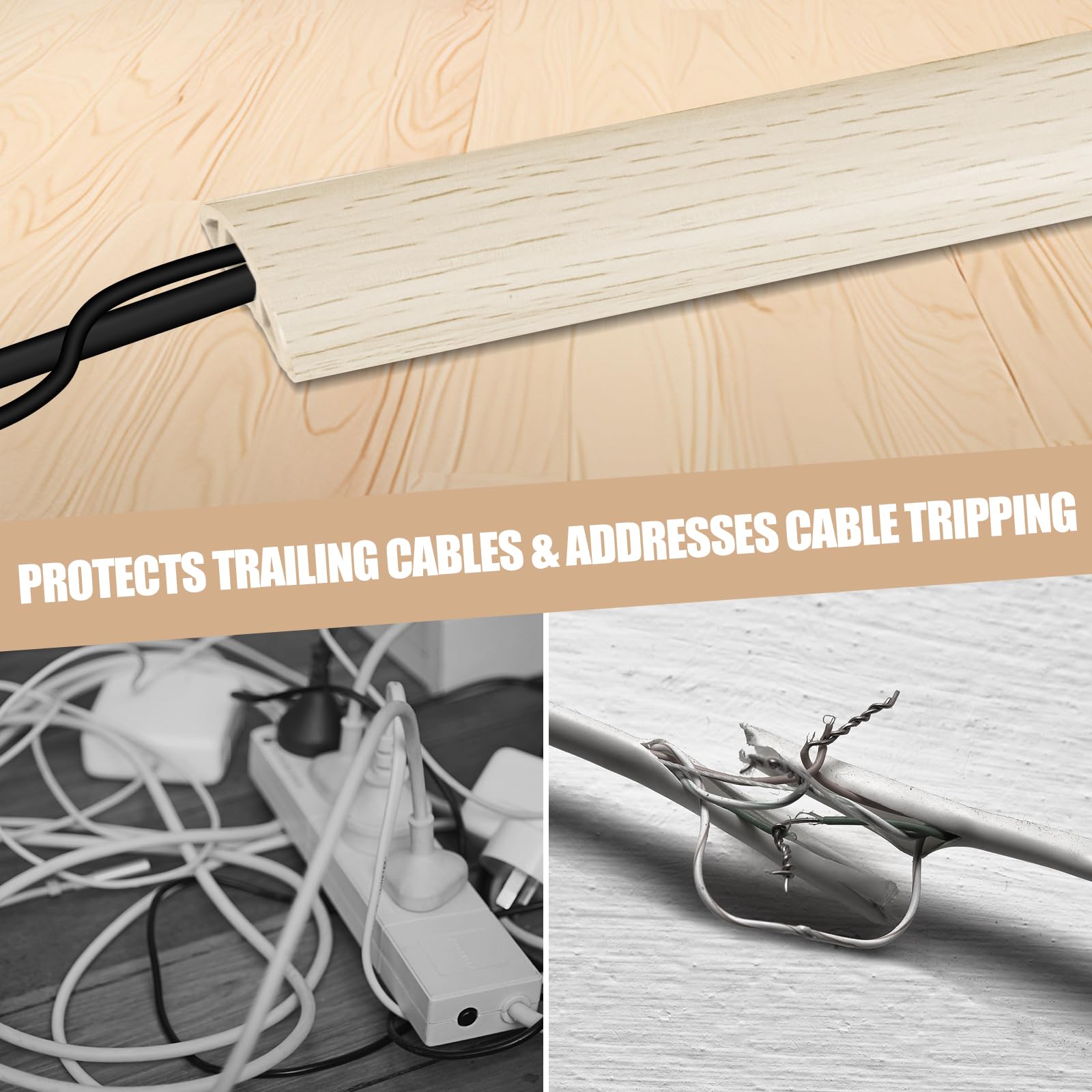 Floor Cord Cover Cavity 0.8"x0.37" Self Adhesive Cord Hider, 3.3FT Low Profile Cable Management, Extension Strip Protector for Wires, Prevent Cable Trips for Offices, Gyms, Exhibitions (Yellow Wood)