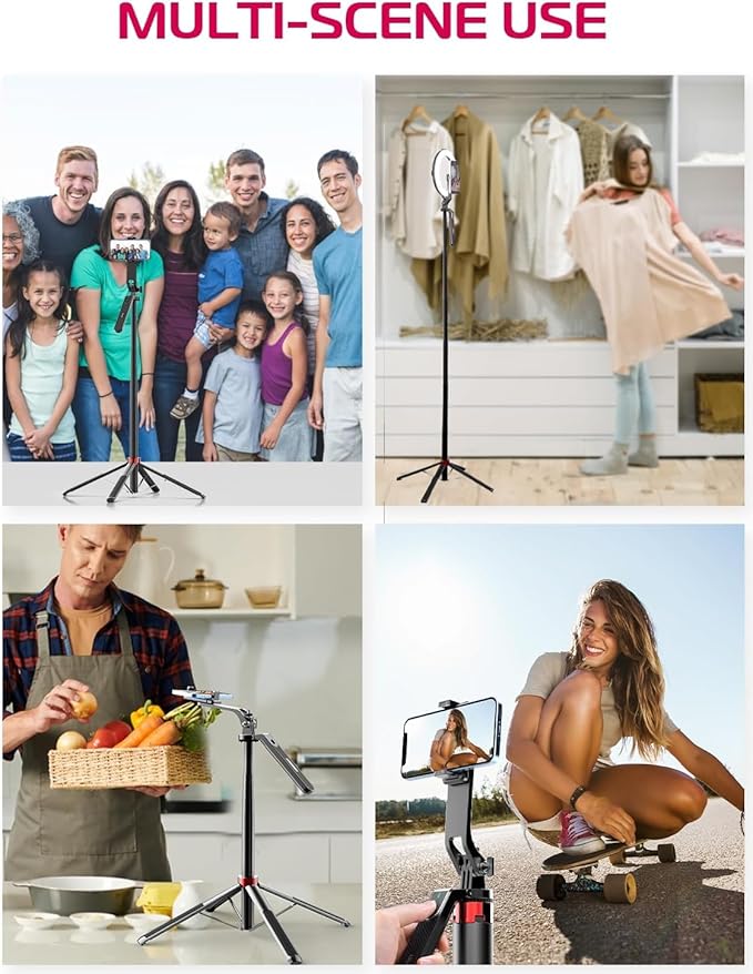 ULANZI MA09 Extendable Selfie Stick Tripod Stand - 71" Quadrapod with All-in-1 Phone Clip, Travel Tripod for iPhone, Sony, Canon Action Camera