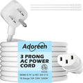 Adoreen 6 Ft Computer TV Replacement Power Cord White, Low Profile Flat Plug 18AWG 3-Prong AC Universal Power Supply Cable NEMA 5-15P to IEC 320 C13 for Printer, PC, Monitor TV LCD, ETL+Ties