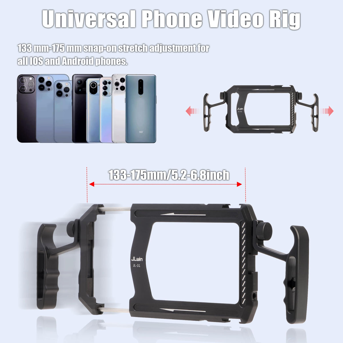 Foto4easy Universal Smartphone Video Rig,Aluminum Cell Phone Video Stabilizer with Dual Handle Grip Kit for iPhone for Samsung for Pixel and Other Android Phones,Cold Shoe