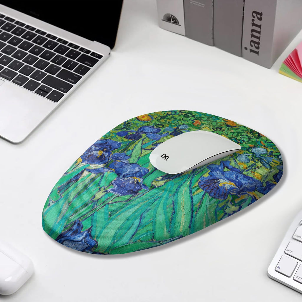 Armanza Ergonomic Mouse Pad Wrist Support, Floral Mouse Pad with Wrist Rest, Non-Slip PU Base MousePads with Foam Massage Design for Pain Relief, Desk, Office, Home, Van Gogh Flower