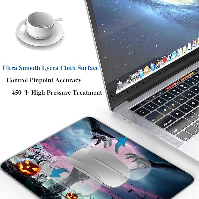 Horror Halloween Mouse Pad, Scary Night Mousepad for Design, Anti-Slip Rubber Base Wireless Mouse Pads for Laptop