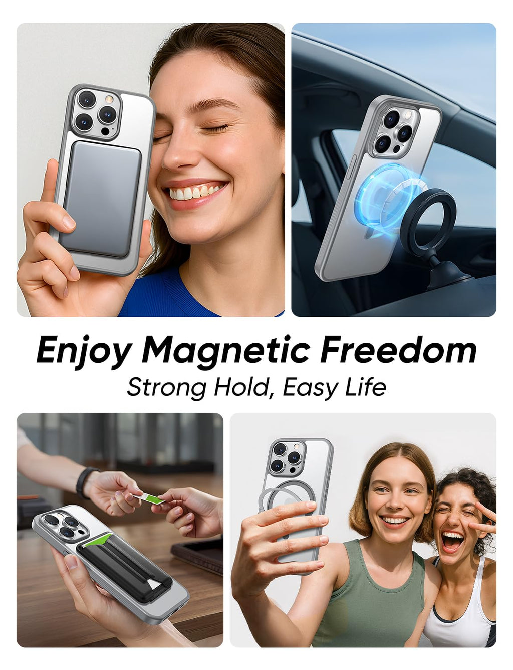 MAGIC JOHN 360° Rotatable Magnetic Invisible Stand for iPhone 14 Pro Case [Anti-Slip Grip] [Compatible with MagSafe] 16FT Shockproof for iPhone 14 Pro Case with Kickstand, Gray