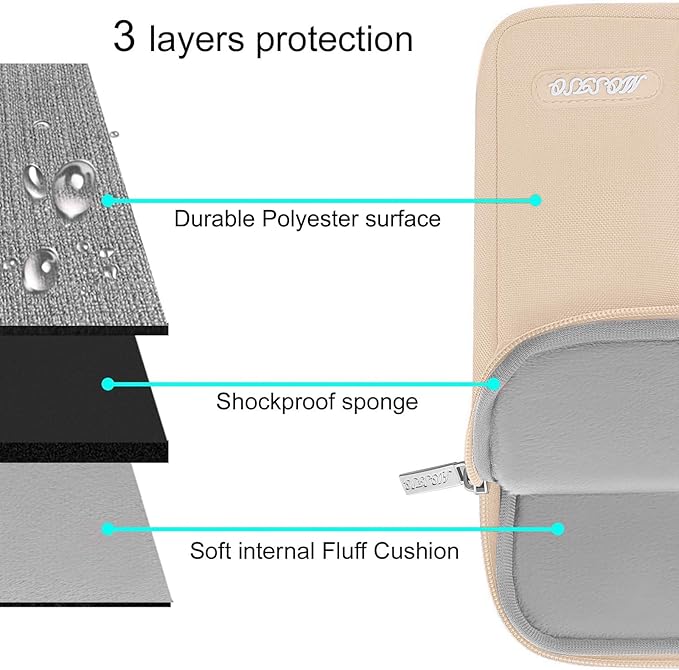 MOSISO Laptop Case 16 inch, 15-15.6 inch Laptop Sleeve Compatible with MacBook Pro 16 M4 M3 M2 M1, HP Acer Dell Lenovo ASUS Notebook, Polyester Vertical Computer Sleeve Bag with Pocket, Apricot