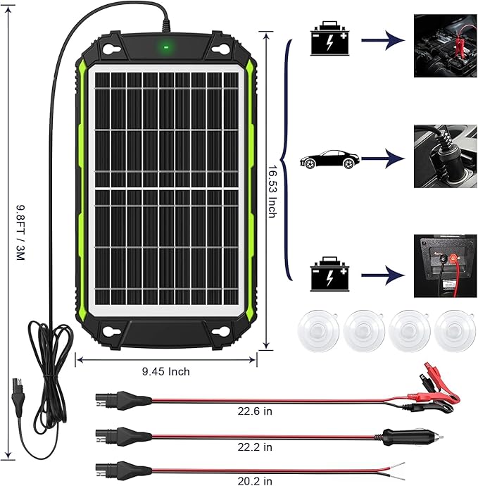 Sun Energise 15W 12V Solar Battery Charger Maintainer PRO, Built-in Smart MPPT Charge Controller, Waterproof 12 Volt Solar Panel Trickle Charging Kits for Car Auto Boat RV Marine Trailer Camper