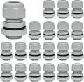20 Pcs 1/2" NPT Nylon Cable Glands, IP68 Waterproof Adjustable Cord Grip Cable Connector Strain Relief Wire Protectors for 6-12mm Cable Diameter, Grey