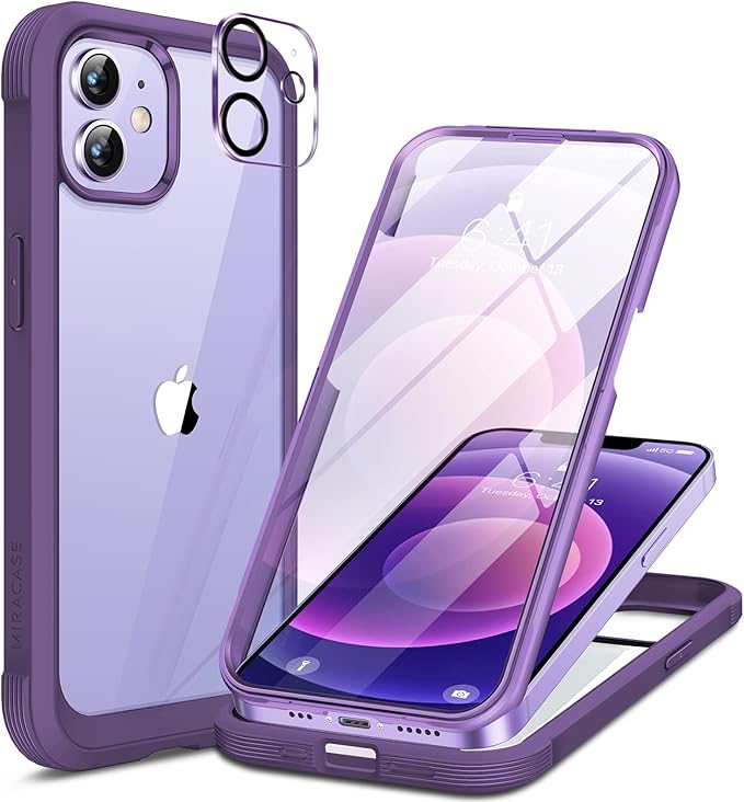 Miracase for iPhone 13 mini Case 5.4",Full-Body Protection,Clear Bumper Case with Built-in 9H Tempered Glass Screen Protector,Military-Grade Drop Protection Outdoor Phone Case for 13 mini,Dark Blue