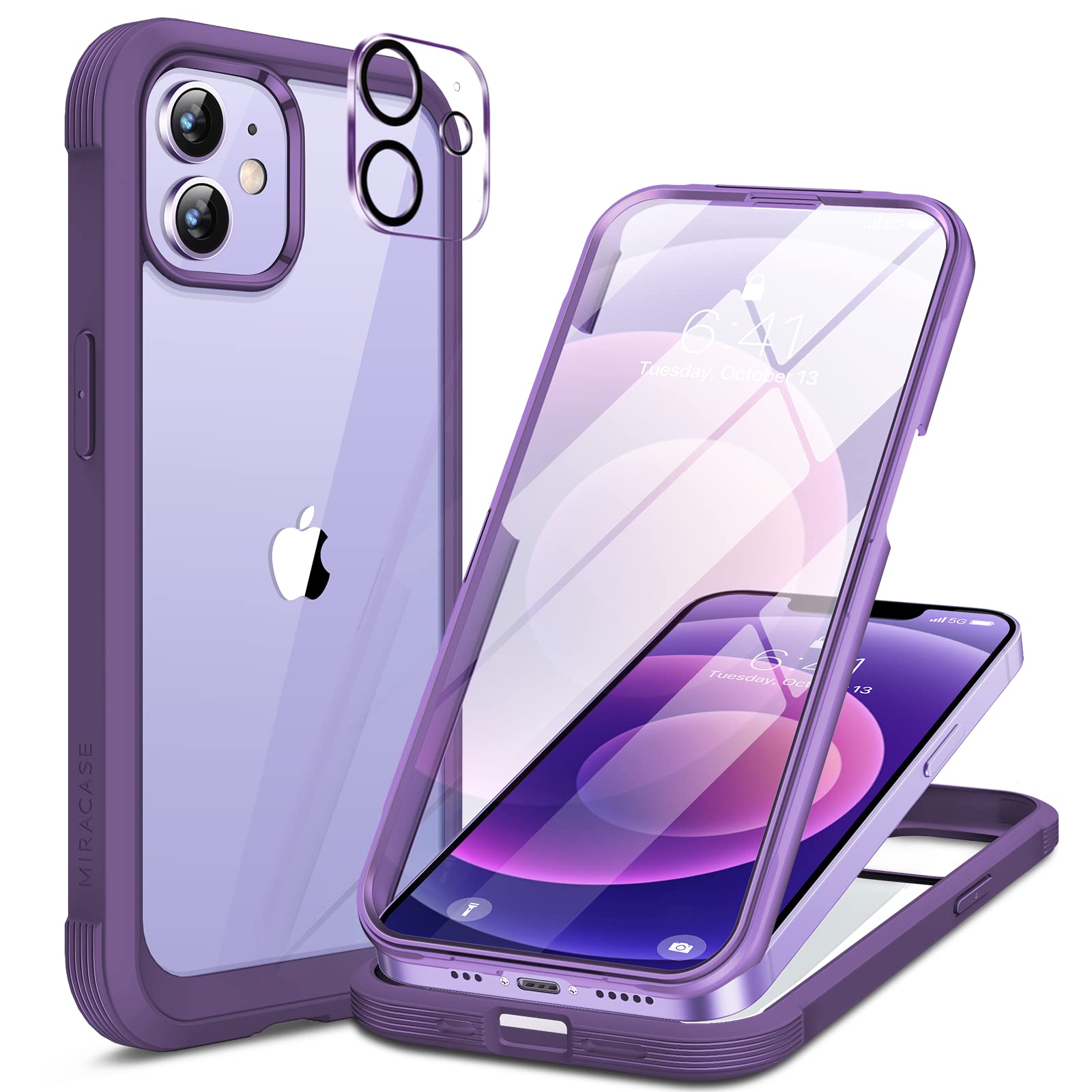 Miracase for iPhone 13 Case 6.1'',Full-Body Magnetic Clear Bumper Case with Built-in 9H Tempered Glass Screen Protector,Military Drop Protection Outdoor Phone Case — iPhone 12/12Pro