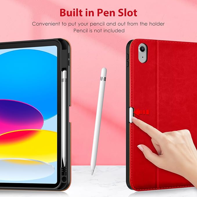DTTO for iPad (A16) 11th / 10th Gen Case with Keyboard, Bright Red