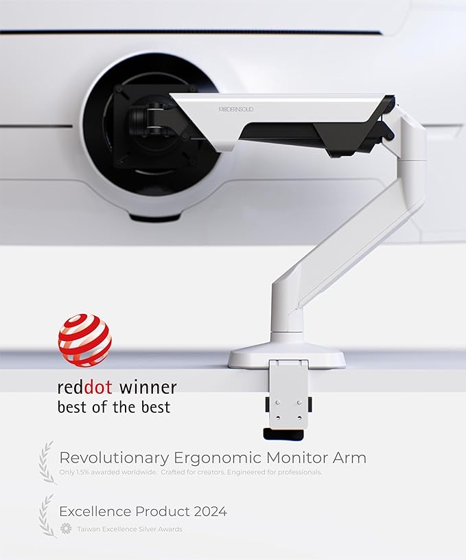 Heavy Duty Monitor Arm Desk Mount for 34 to 49 Inch Ultrawide Curved Flat Monitors, Supports 14 to 38 lbs, Smooth Gas Spring Movement, VESA 75x75/100x100, White, Classic