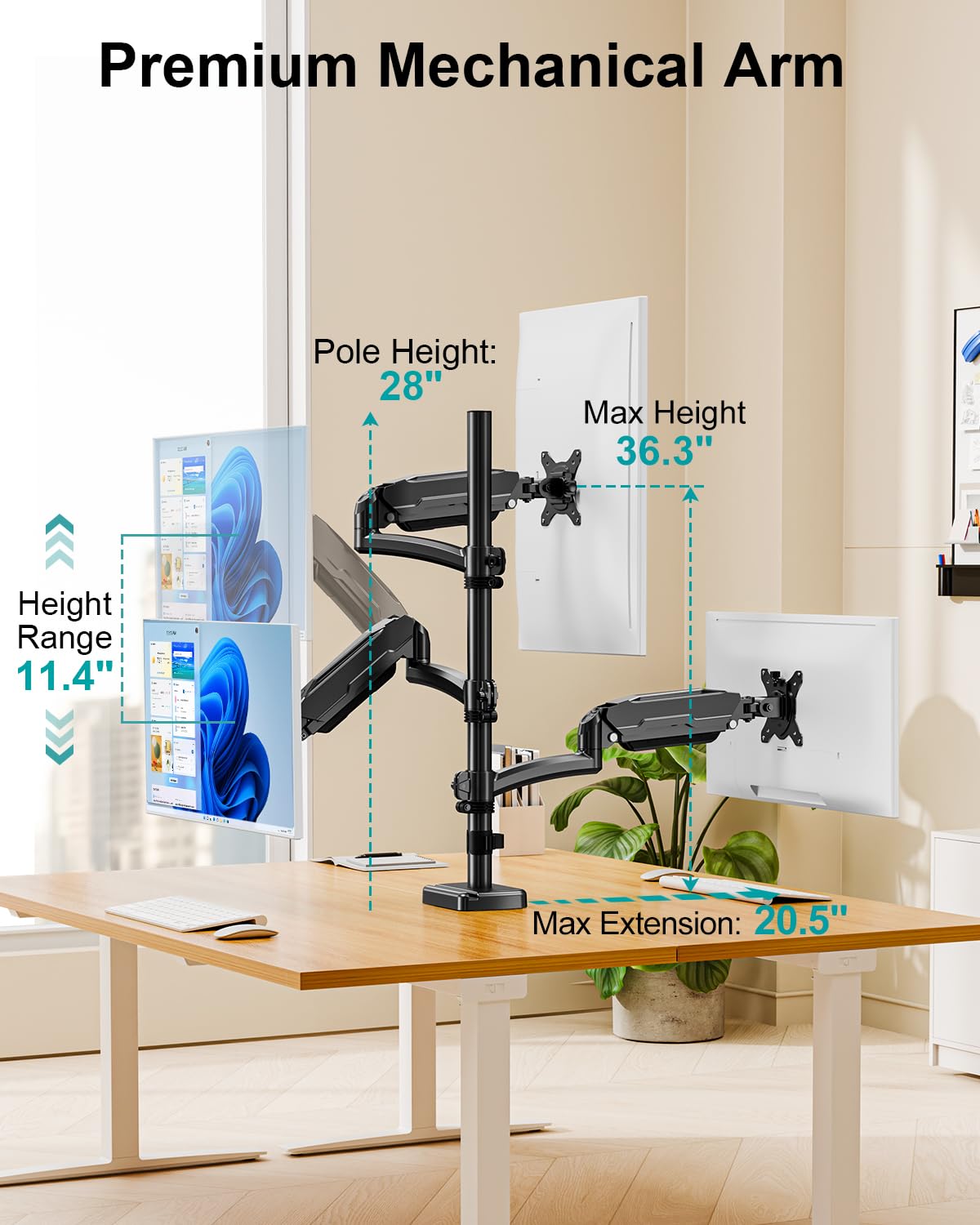 MOUNT PRO Triple Monitor Mount for Max 32" Computer Screen, Adjustable 3 Monitor Desk Mount, up to 19.8lbs Each, Three Display Arm with Tilt Swivel Rotation, VESA Mount 75x75/100x100mm