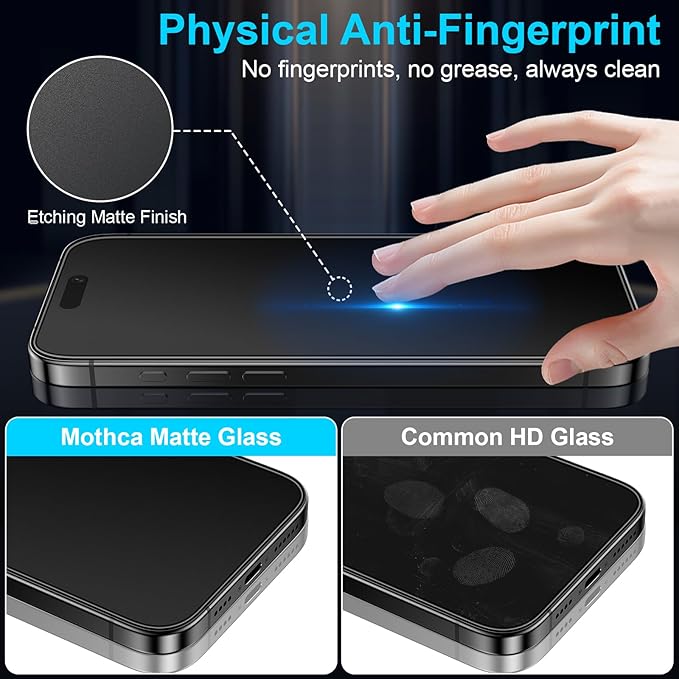 Mothca 2 Pack Matte Glass Screen Protector for iPhone 16 / iPhone 15 (6.1 inch) [Auto Fit Box Dust-Free] Full Coverage Anti-Glare & Anti-Fingerprint Tempered Glass, Bubble Free, Smooth as Silk
