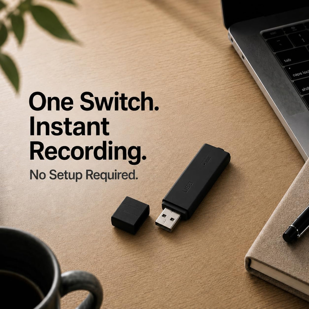 USB Voice Recorder 24 Hours Continuous Recording, 288 Hours Storage Capacity, Easy File Access, Compact for Meetings and Lectures