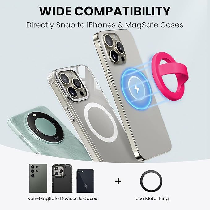 Magnetic Silicone Ring Grip Phone Holder, Loop Grip Phone Holder,Magnetic Phone Loop,Magsafe Phone Grip,Compatible with Magsafe for iPhone 16/15/14/13/12 Series (Pink)