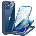 Miracase Glass Series for iPhone 12/12 Pro Case 6.1 inch, Upgraded Full-Body Rugged Phone Bumper Case Cover with Built-in 9H Tempered Glass Screen Protector and Camera Protector, Blue