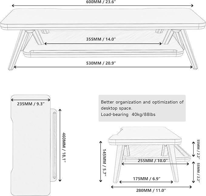 Fenge Monitor Stand Riser, Wooden Desk Shelf with 2-Tier Storage