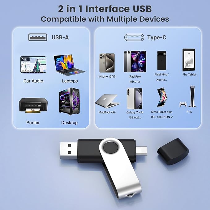 Customizable 1GB Flash Drive 10 Pack, ABLAZE Dual USB 2.0+ Type C Thumb Drives with Logo Personalized USB Memory Sticks (Mixed Colors)