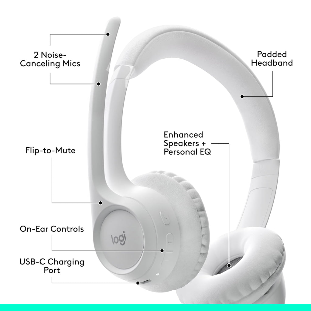 Logitech Zone 300 Wireless Bluetooth Headset Noise Canceling - Off-White