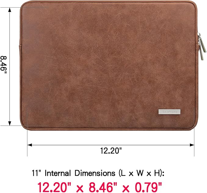 RAINYEAR 11 Inch Laptop Sleeve PU Suede Leather Case Protective Padded Cover Water Resistant Carrying Bag Compatible with 11.6 MacBook Air Surface Pro for 11" Notebook Tablet Chromebook(Brown)