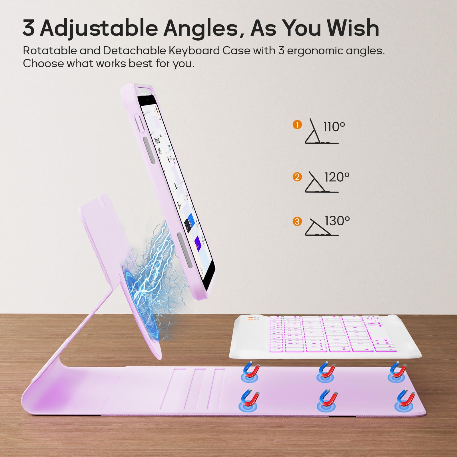 BLUTLOTUS Keyboard Case for iPad 11th Generation (A16) 10th Generation (2025/2022) - 360 Rotatable Magnetic Folio Cover, 7 Color Backlit Detachable Wireless Keyboard with Pencil Holder (Purple)