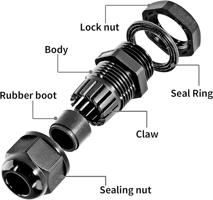 10 Pcs 3/8" NPT Nylon Cable Glands, IP68 Waterproof Adjustable Cord Grip Cable Connector Strain Relief Wire Protectors for 5-9mm Cable Diameter, Black