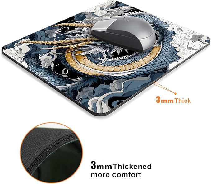 Japanese Anime Dragon Mouse Pads for Desk, Portable Wireless Computer Mouse pad Small Design with Women, Non-Slip Rubber Base Laptop Mousepad 9.5" x 7.9" Smooth Surface for Office & Travel