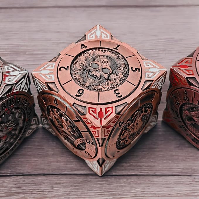 Spinner Dice 7-in-1 Metal DND Set – Premium Copper RPG Dice with 3D Monster Reliefs, Gyro Spinner & Collector’s Box for D&D,Classic Bronze Color