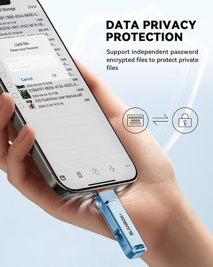 MFi Certified 256GB Flash Drive for iPhone Photo Stick, USB Thumb Drive Memory Stick High Speed USB Drive Photo Storage for iPhone Flash Drive Compatible for iPhone/iPad/Android/PC (Blue)