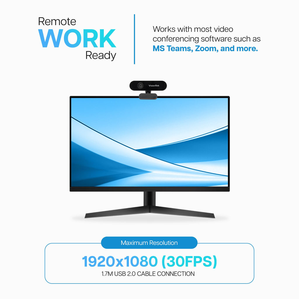 VisionTek VTWC30 Full HD 1080P 30FPS USB-A Webcam with Microphone
