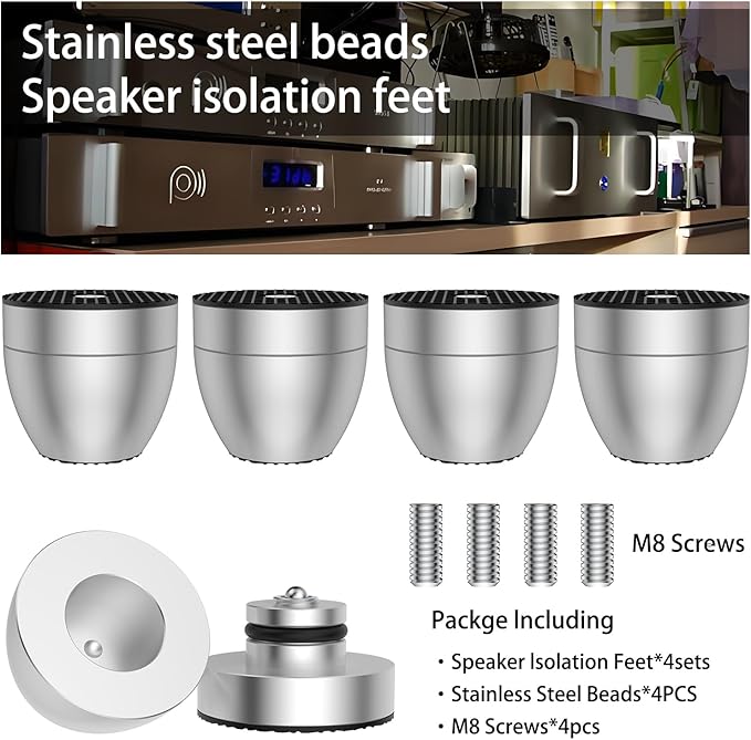 Audiocrast 4X HiFi Speaker Spike Pads Isolation Stand Feet, IF3033 Speaker Shock Absorber Resonance Cancelling Vibration Dampening Floor Protector 30x33MM with Stainless Steel Beads for Audio Gears