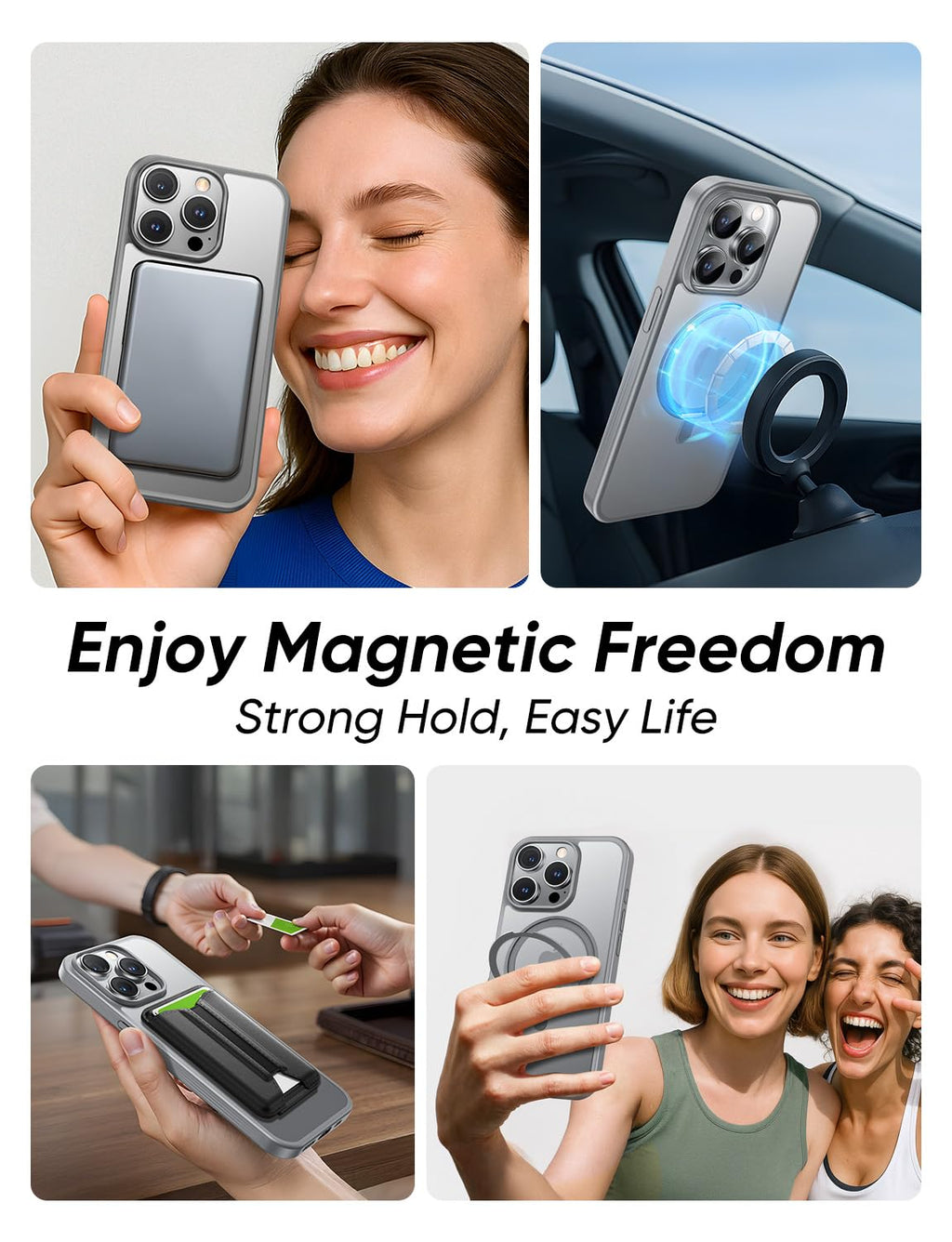 MAGIC JOHN 360° Rotatable Magnetic Invisible Stand for iPhone 15 Pro Case [Camera Control Button] [Compatible with MagSafe] 16FT Shockproof for iPhone 15 Pro Case with Kickstand, Gray
