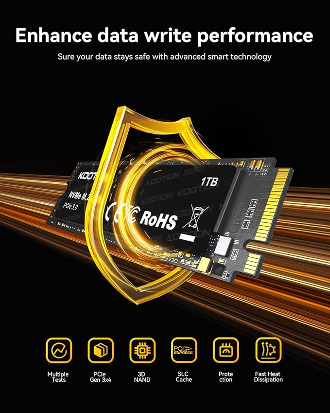 KOOTION 1TB NVMe Internal SSD PCIe 3.0, M.2 2280 NVMe Gen 3 Internal Solid State Drive Up to 3500MB/s, Less Heat for PC/Laptop