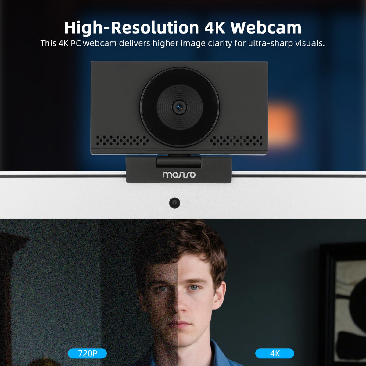 MOSISO 4K Webcam for PC & Laptop with Microphone and Webcam Cover