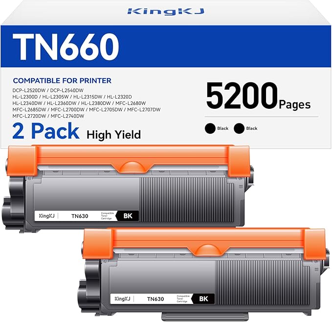 TN660 Black Toner Cartridge 2-Pack Replacement Compatible for Brother TN-660 660 Toner HL-L2380DW HL-L2320D HL-L2340DW DCP-L2540DW MFC-L2700DW MFC-L2720DW HL-L2300D HL-L2360DW DCP-L2520DW Printer Ink