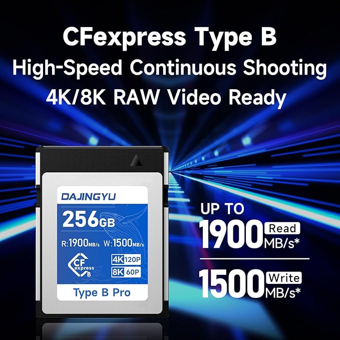256GB CFexpress Type B Memory Card Up to 1900/1500 MB/s Read/Write- Shooting Video and Photo 4K/120P RAW Compatible with Nikon Canon panasonic Fujifilm Camera