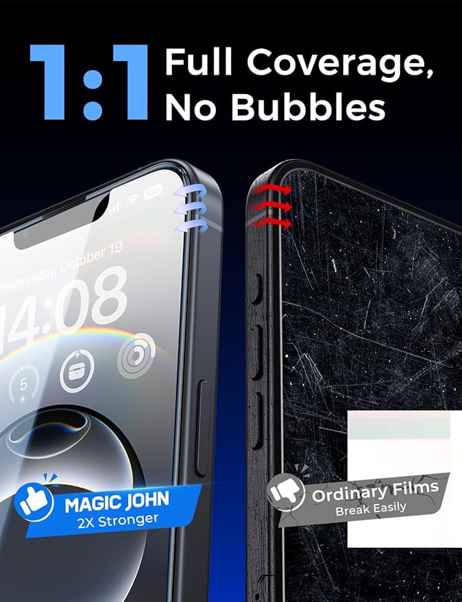 MAGIC JOHN 2 Pack for iPhone 16e Screen Protector 6.1 inch, Tempered Glass Film, Auto Dust-Elimination, Bubble Free, Easy Installation