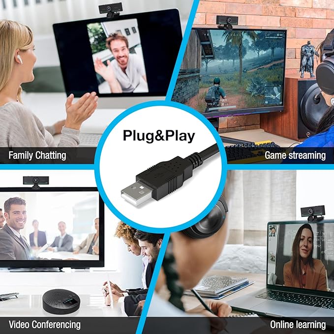 Webcam with Headset and Microphone, 1080P Webcam with Privacy Cover, Plug and Play Web Camera for Desktop Computer Zoom Meetings, Audio Bluetooth only for Headset