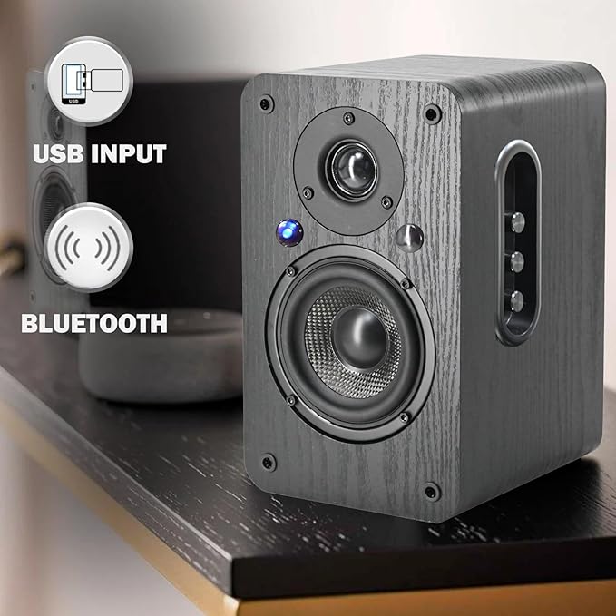 LONPOO Powered Bookshelf Speaker, Active Near Field Studio Monitor with 4" Caron Fiber Woofer and 1" Silk Domed Tweeter,100 Watts RMS with eARC, Optical, Coaxial, Wireless Bluetooth Streaming,Aux-in