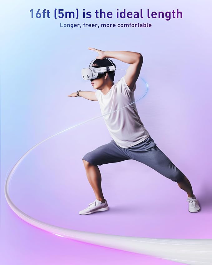 Maxonar VR Charging Link Cable 16FT (Next-Gen Chip) Compatible with Meta Quest 3S/Quest 3/Oculus Quest 2/Pico 4 Accessories and PC/SteamVR, Awesome Gift-5Gbps USB 3.0 to USB C Cable-White