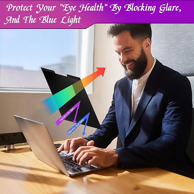 PYS Magnetic Laptop Privacy Screen 16 Inch 16:10 Ratio - Computer Monitor Screen Privacy Shield, Anti-Glare Blue Light Filter, Detachable Privacy Screen Protector for Lenovo, Hp Envy, Dell