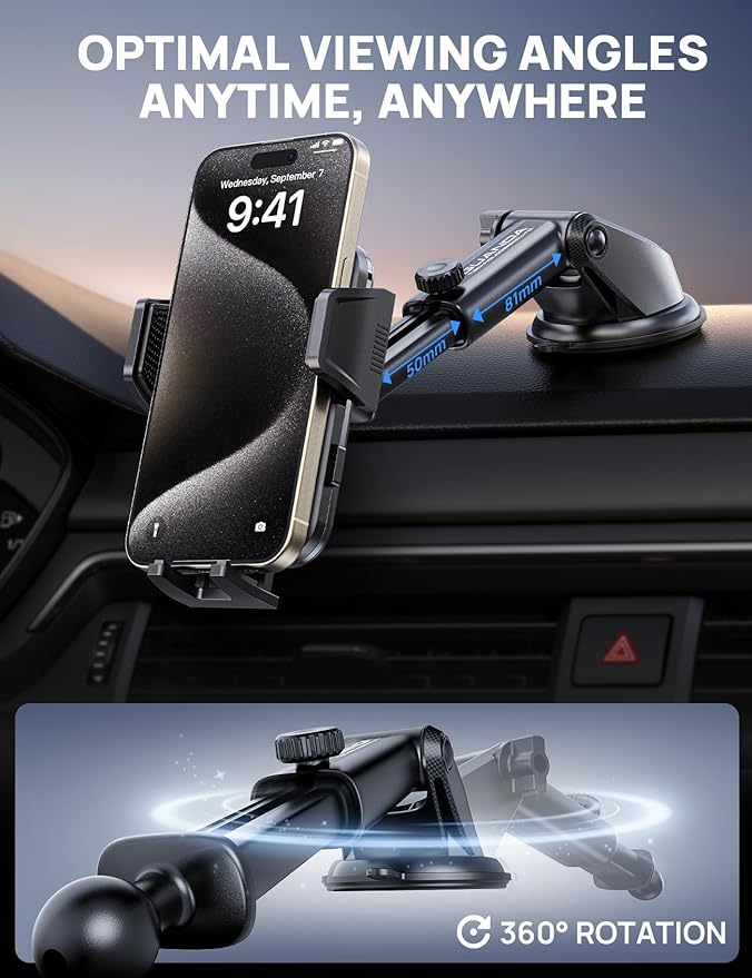[2025 New] Dashboard Phone Holders for Your Car (+Vent Hook)[Military Grade Stable] Car Cell Phone Holder, Non-Slip Silicone Carbon Fiber Car Phone Mount, Rotatable Suction Cup for All Phone,Purple