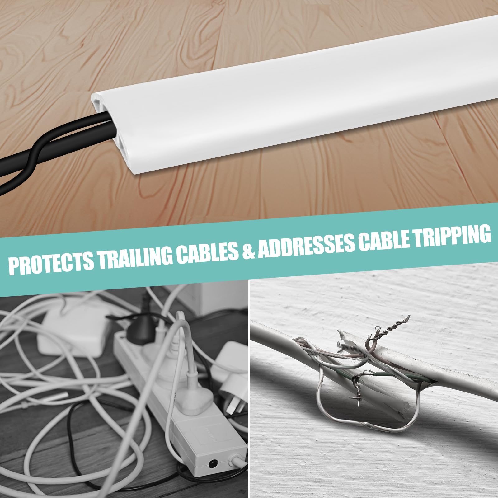 Floor Cord Cover Self Adhesive Cord Hider,20FT Cable Management, Extension Strip Protector for Wires, Prevent Cable Trips for Offices, Gyms, Exhibitions Cavity:0.39"(W) x 0.27"(H) White
