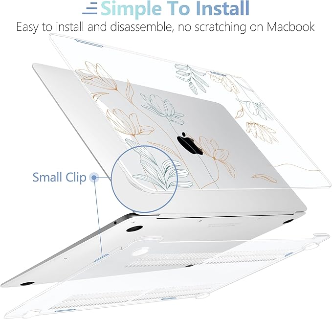 MEEgoodo for MacBook Air 13.3 inch Case 2021 2020 2019 2018 A2337 M1 A2179 A1932, Clear Case for MacBook Air M1, Hard Shell with Keyboard Webcam Cover & Trackpad Film & Type C Adapter,Engraving Floral