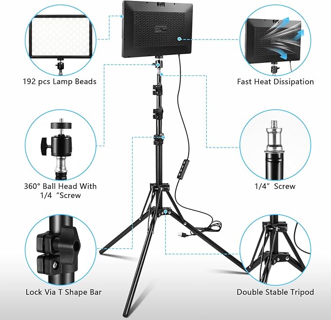 LED Photo Video Light 2-Pack, Bi-Color 2800-6500K Dimmable USB LED Continuous Light, 68" Photography Lighting Kit with Tripod Stand for Studios, YouTube TikTok Video Recording, Game Streaming