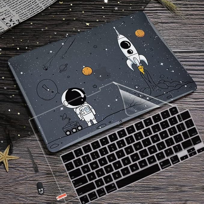 for MacBook Air 13 inch Case 2020 2019 2018 Release M1 A2337 A2179 A1932, Glitter Crystal Pritned Pattern Hard Case Cover for Mac Air 13.3" Retina Display Touch ID, Astronauts & Spacecraft