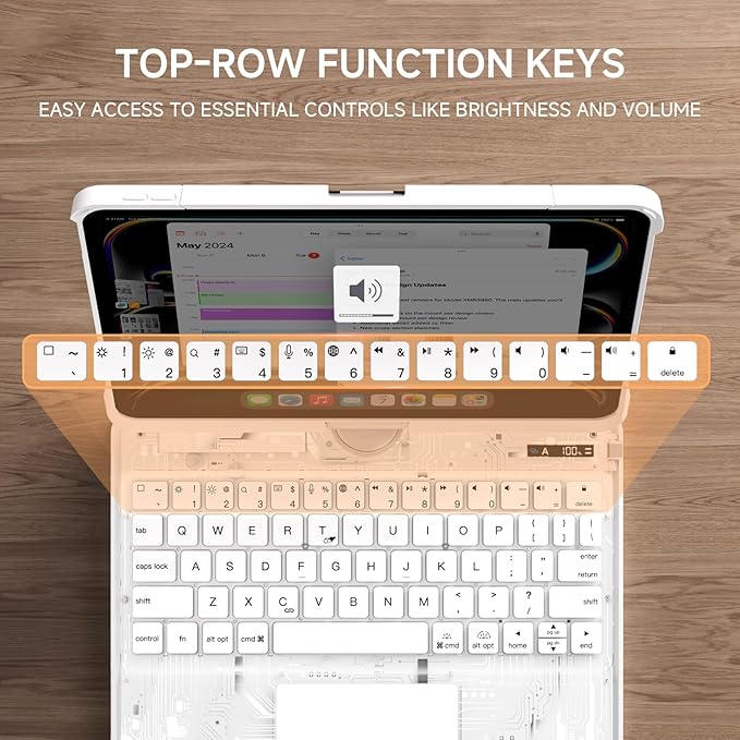 Transparent Case with Keyboard for 2024 iPad Pro 11-inch (M4),with 7-Color Backlit Wireless Keyboard, 360°Rotatable Protective Case Multi-Touch Trackpad,with Pencil Holder,with Shortcuts,White