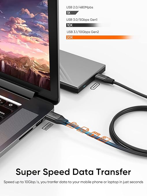 CableCreation USB C to USB A Cable 5FT, USB 3.1 USB 3.2 Gen2 10Gbps USB A to C Data Cable, Android Auto 3A for USB C External SSD MacBook Pro iPad, Galaxy S24/S23+, iPhone 16/15, 1.5m