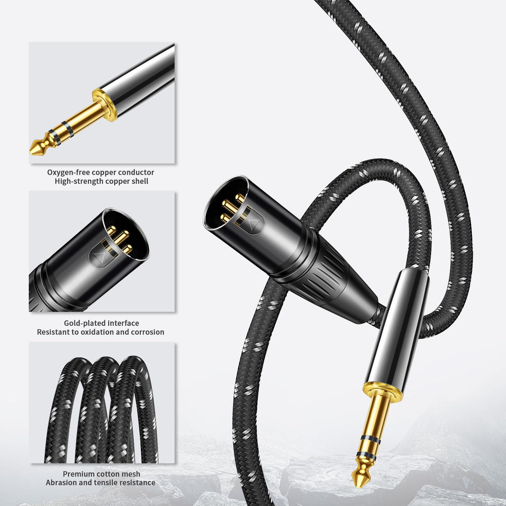Kumiho XLR Male to 1/4 Inch 6.35mm TRS Stereo Cable Hi-Fi Balanced Bi-Shielded Interconnect Patch Cables for Microphones, Amplifiers, Mixers, Speakers 10FT